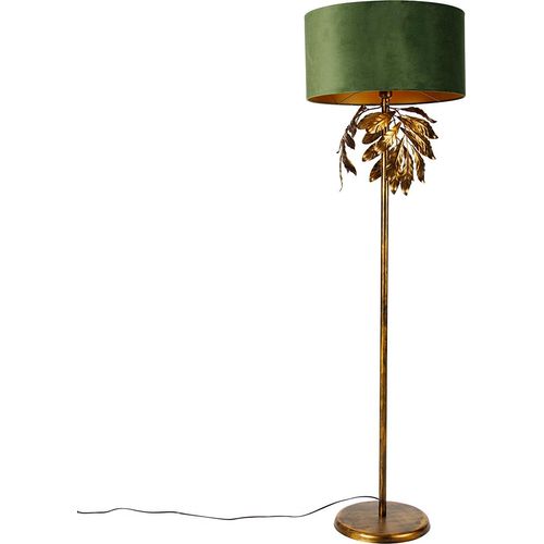 QAZQA - Klassisch I Antik Vintage Stehlampe Antik Gold I Messing mit grünem Schirm - Linden I Wohnzimmer I Schlafzimmer - Stahl Rund - LED geeignet E27