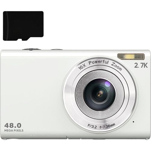 INF Digitalkamera 48 MP, 2,7 K FHD, 16-facher Digitalzoom, Webcam, Autofokus Weiß