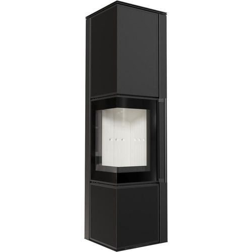 Kaminofen aus Stahl KRATKI TORA/L 8 kW Ø 150 Quarzsinter Nero Assoluto mit Türfeder