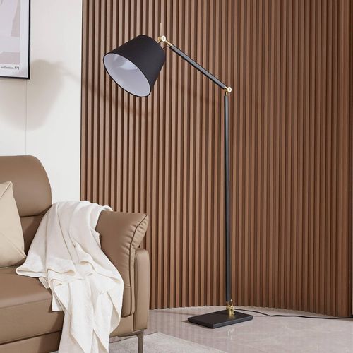 Lucande Stehlampe Marvaine, schwarz/goldfarben, Textil, E27