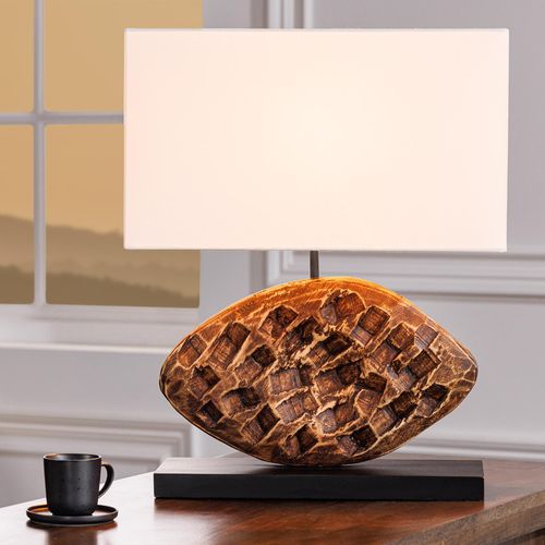 riess-ambiente Design Tischlampe REEF 50cm Akazie Massivholz Baumwollschirm weiß Tischleuchte Lampe Leuchte