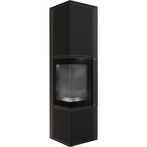 Kaminofen aus Stahl KRATKI TORA/L 8 kW Ø 150 Quarzsinter Nero Assoluto schwarz Verkleidung
