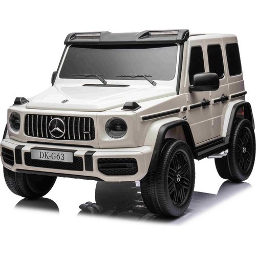 Elektro-Kinderauto Mercedes-Benz G63 AMG 4x4² Zweisitzer 12V, Weiß, MP3-Player mit USB/AUX-Eingang, 4x4-Antrieb, Batterie 12V14Ah, gefederte EVA-Räder, Kunstledersitze, Fernbedienung, Lizenziert