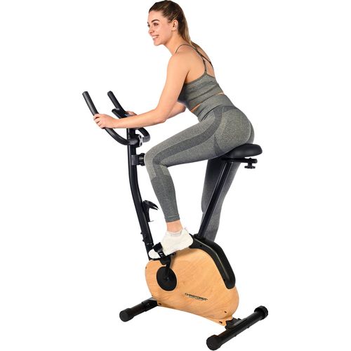 Christopeit Heimtrainer HT 2.2 – 5 kg Magnet-Brems-System, 8-stufige Rasterschaltung, Digitales LCD Display mit Scan-Funktionl, Handpulsmessung, 3-teilige Pedalarmkurbel, Smartphone-/Tablet-Halterung, Flaschenhalter, Transportrollen, Eleganter Holzlook – Leiser und stilvoller Heimtrainer