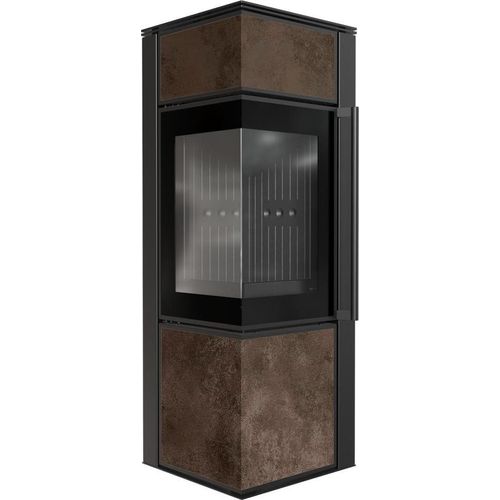 Kaminofen aus Stahl KRATKI TORA/S 8 kW Ø 150 Quarzsinter OXIDE MORO schwarz Verkleidung