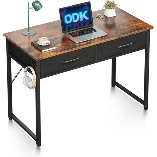 ODK Schreibtisch 100x40x78.7cm mit 2 Schubladen und Kopfhörer Halter Braun