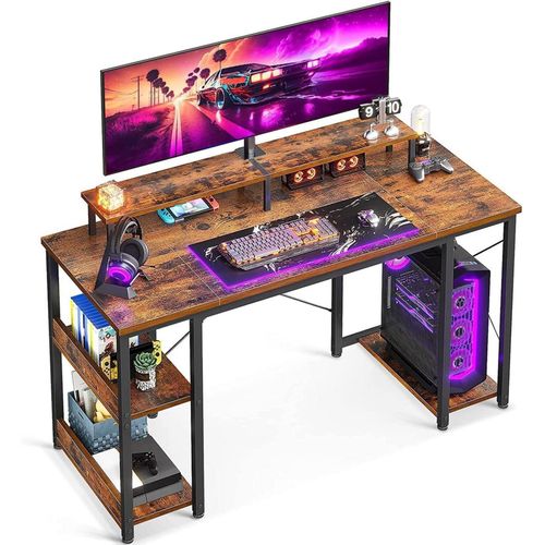 ODK Schreibtisch Gaming Tisch mit Monitorständer Vintage Braun
