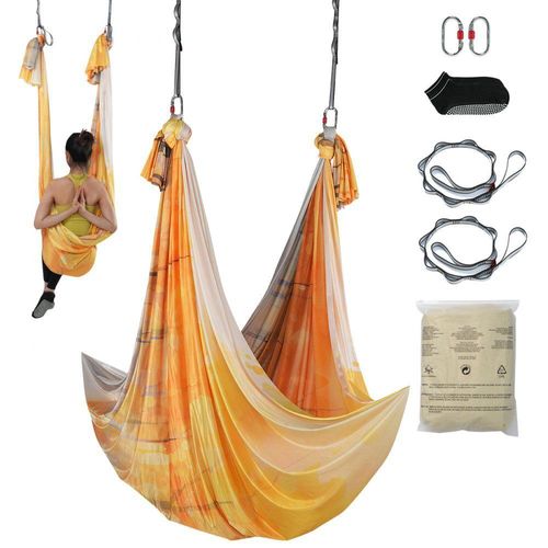 Yoga-Luftschaukel Hängemattenset 5 x 2,8 m - Goldene Aerial Yoga Swing Schweben - Yoga-Hängematte Schaukel 1000 kg Max. Belastbarkeit - Inkl. Yoga-Socken & Stahlkarabiner - Anti-Gravity-Übungen.
