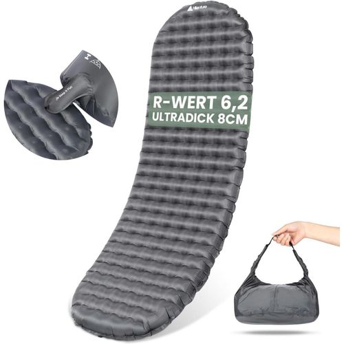 Isomatte Camping Ultraleicht 8cm Aufblasbar 4 Jahreszeiten Grau 187cm