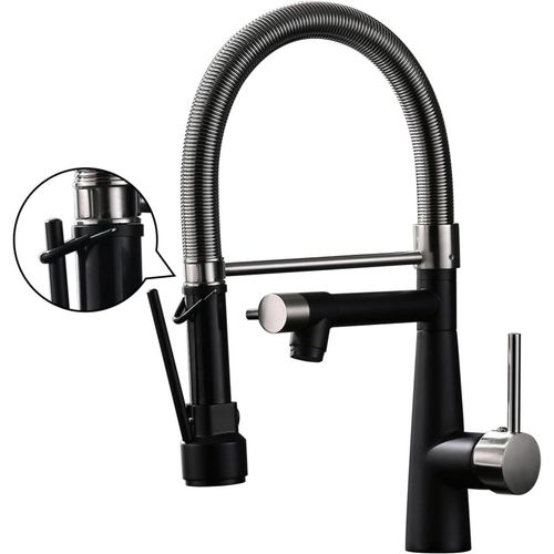 TIMACO Wasserhahn Küche mit Schloss Brause - 360° Schwenkbar - Ausziehbar - Hochdruck - Gebürstetes Nickel/Schwarz