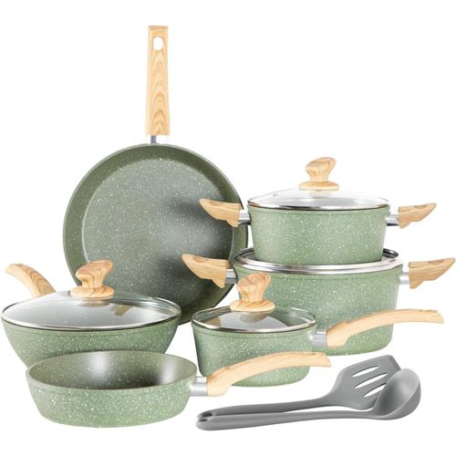 Kitchen Academy Induktion Topfset 12-teilig Grüner Granit Antihaft-Töpfe