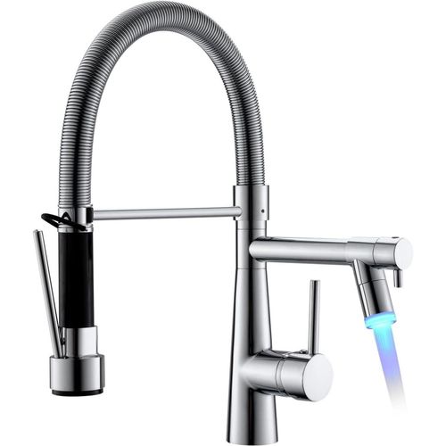TIMACO LED Wasserhahn Küche Chrom Schloss Brause Ausziehbar 360° Schwenkbar