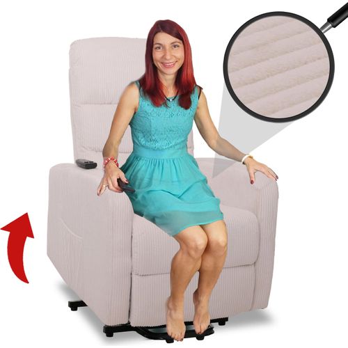 Fernsehsessel HWC-K62, Relaxsessel TV-Sessel Liege, Liegefunktion Aufstehhilfe, Metall Stofff/Textil Cord creme-weiß
