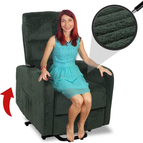 Fernsehsessel HWC-K62, Relaxsessel TV-Sessel Liege, Liegefunktion Aufstehhilfe, Metall Stofff/Textil Cord grün