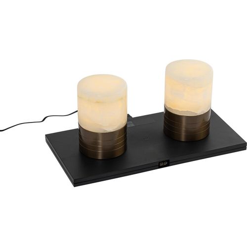 QAZQA - Art Deco Set mit 2 Tischleuchte I Tischlampe I Lampe I Leuchten Dunkelbronze RGBW wiederaufladbar - Alessia Dimmer I Dimmbar I Außenbeleuchtung - Aluminium Rund - I (nicht austauschbare) LED