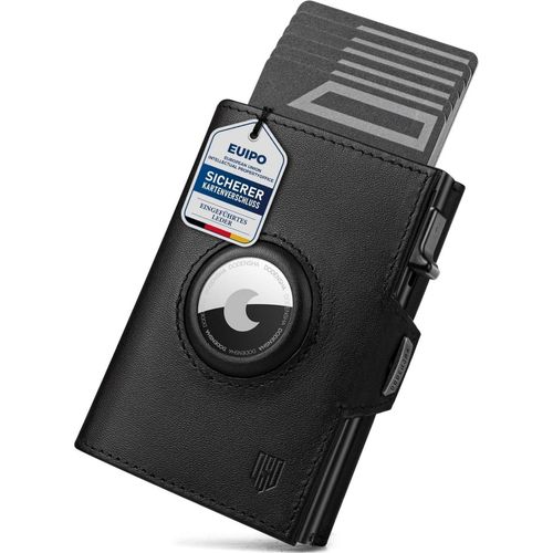 Herren RFID Slim Wallet mit Airtag-Fach, Münzfach aus Aluminium - Schwarz