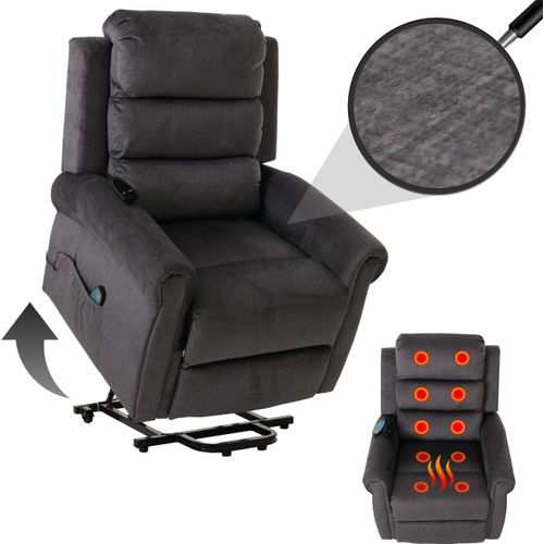 Fernsehsessel MCW-K63, Relaxsessel, Liegefunktion Aufstehhilfe Massage Heizfunktion, Stoff 220g/m² Chenille dunkelgrau