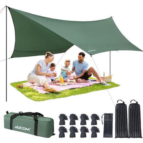 JAICOM Tarp 3,7x4,3 Wasserdicht und Ultraleicht, mit Stützstangen und Aluminiumpfählen