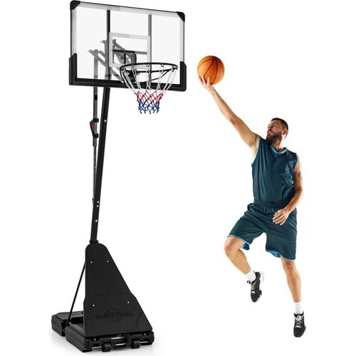 COSTWAY Tragbarer Basketballständer, 1,5 m - 3,05 m höhenverstellbares Basketballtor-System mit bruchsicherer Rückwand, Basketball-Abprallplatte & Räder