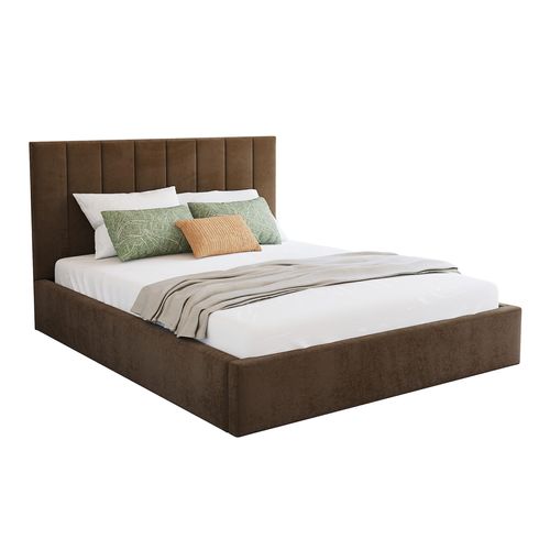 Bett KAJA 140x200 cm Polsterbett mit Lattenrost aus Metall Bettkasten Samt Trinity weiß