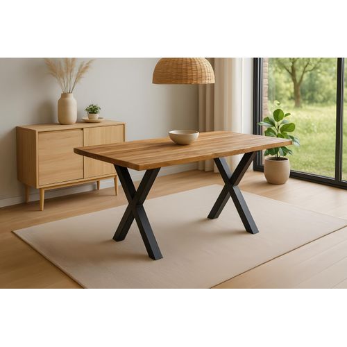 Esstisch Baumkante Massiv Mango rough 140 x 80 schwarz X-Gestell MIRABELLE