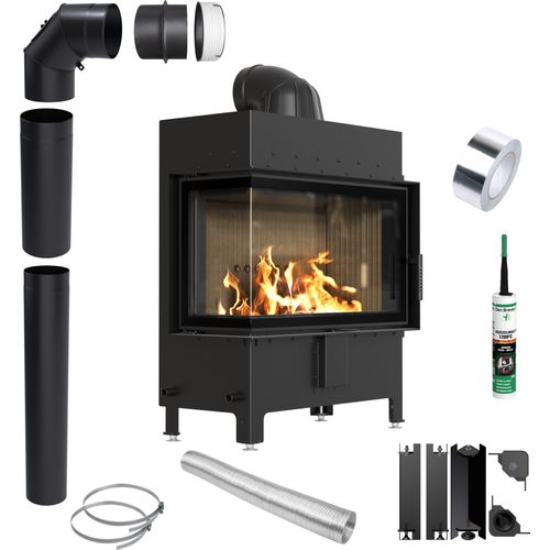 KRATKI LUCY links 14 kW Ø200 SCHWARZ Kaminofen Einsatz Installationsset