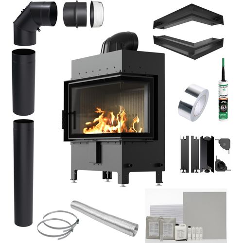 Kamin KRATKI LUCY Rechts 14 kW Ø200 SCHWARZ Einbauset mit Schließung