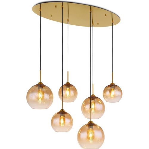 Hängelampe Esszimmer Messing Rauchglas Hängeleuchte Wohnzimmer Kugeln 6-flammig