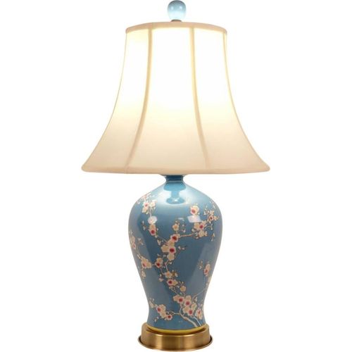 Fine Asianliving Chinesische Tischlampe Porzellan mit Schirm Handbemalt Blau