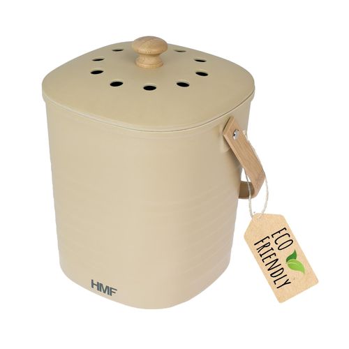 HMF 3780 Nachhaltiger Biomülleimer Küche, Geruchsdichter Komposteimer mit Deckel, 6 Liter, Beige