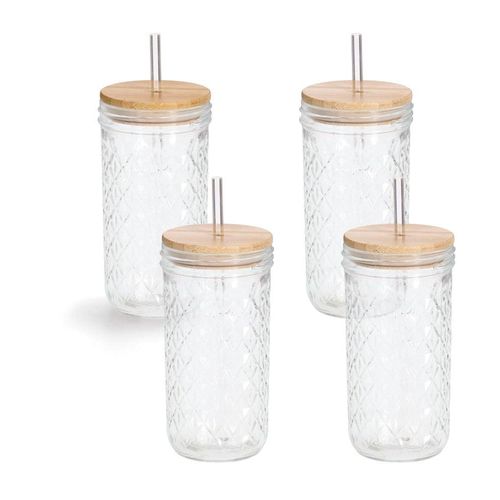 Gläser-Set ZELLER PRESENT, transparent, B:8,9cm H:16,4cm Ø:8,9cm, Glas, Trinkgefäße, inkl. Trinkhalm, 580 ml, 4-teilig