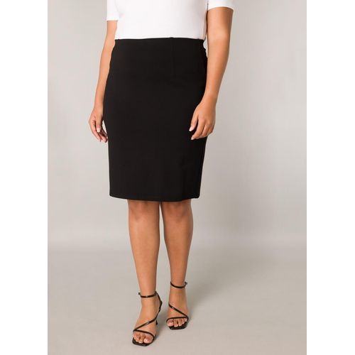 Bleistiftrock BASE LEVEL CURVY, Damen, Gr. 48, schwarz, Web, Obermaterial: 65% Viskose, 30% Nylon, 5% Elasthan, unifarben, Casual, eng kniefrei, Röcke, kniefrei mit Viskose und Stretch