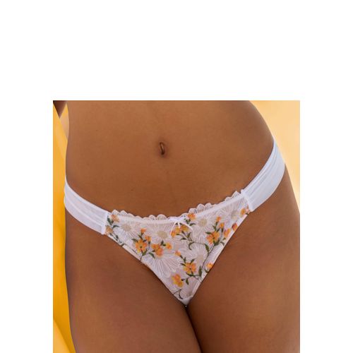 String LASCANA, Damen, Gr. 36/38, orange (weiß, orange), Spitze, Mesh, Obermaterial: 70% Polyamid, 20% Polyester, 10% Elasthan, Unterhosen, aus zarter, floraler Stickereispitze
