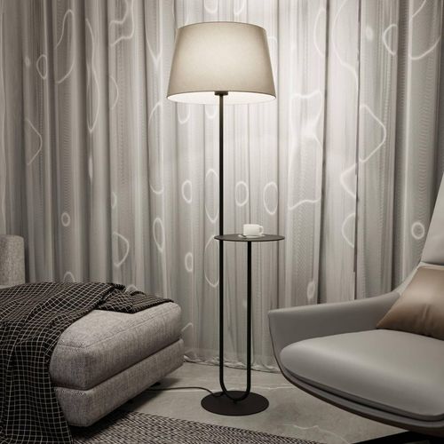 Stehlampe Hotel, beige/schwarz, Höhe 150 cm, Stoff/Metall