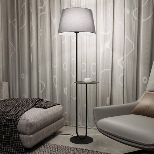 Stehlampe Hotel, grau/schwarz, Höhe 150 cm, Stoff/Metall
