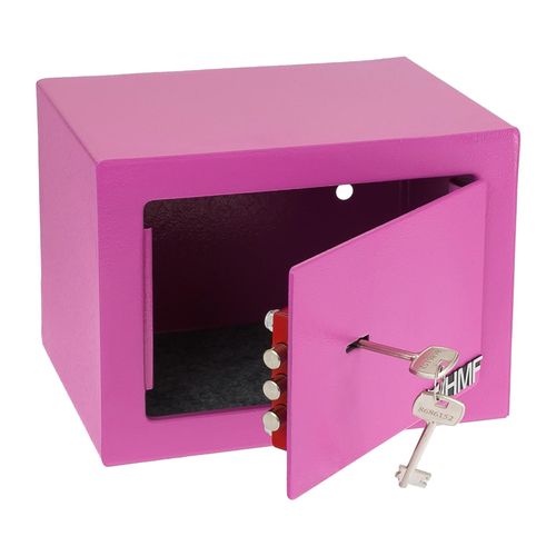 HMF 49216-15 Tresor mit Schlüssel, Möbeltresor klein, 23 x 17 x 17 cm, Pink