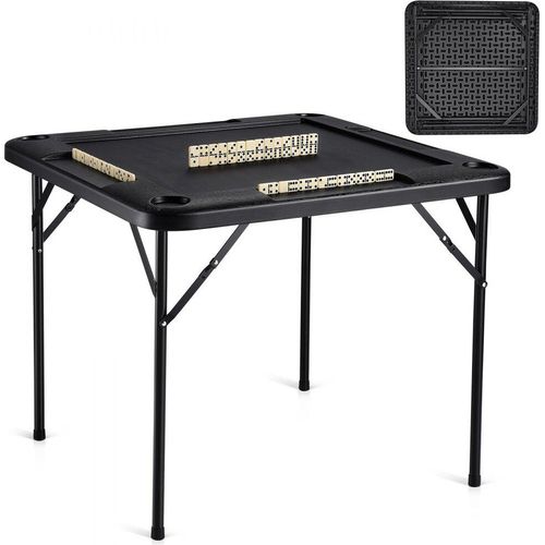 Mahjong-Tisch - Zusammenklappbarer Kartentisch für 4 Spieler - Mit 4 Getränkehaltern und 4 Chip-Fächern - Tragbarer Domino-Spieltisch mit 1 Satz Dominosteine - Ideal für Mahjong, Poke und Puzzles