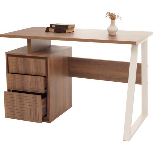 Schreibtisch HWC-O32, Bürotisch Computertisch Arbeitstisch, Schublade, Melamin Holz, 77x118x58cm braun