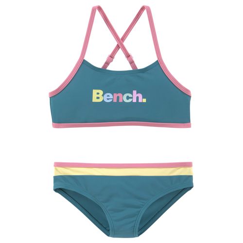 Bustier-Bikini BENCH., Kinder, Gr. 122/128, N-Gr, blau (petrol), Polyamid, unifarben mit Farbeinsätzen, Basic, Bikini-Sets, mit bunten Details