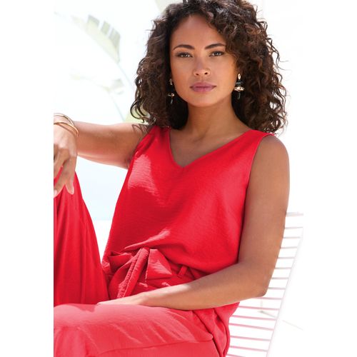 Blusentop VIVANCE, Damen, Gr. 40, lila (berry), Web, Obermaterial: 100% Polyester, unifarben, modisch, figurumspielend hüftlang, V-Ausschnitt, Blusen, mit V-Ausschnitt, Basic, Damentop