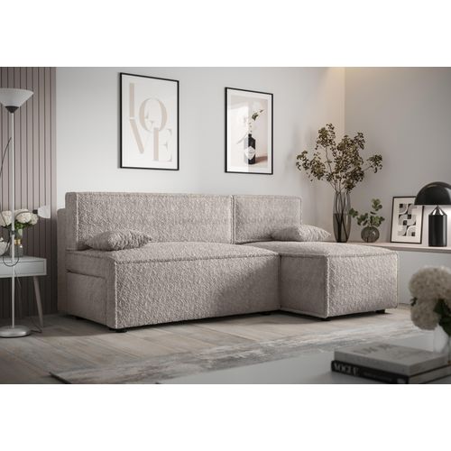 Ecksofa Alvito, Farbe: Elfenbein. Material: Bouclé. A: B: 212 cm,H: 85 cm, T: 105 cm, Eckcouch, Schlafcouch, Sofa bed, Schlafsofa