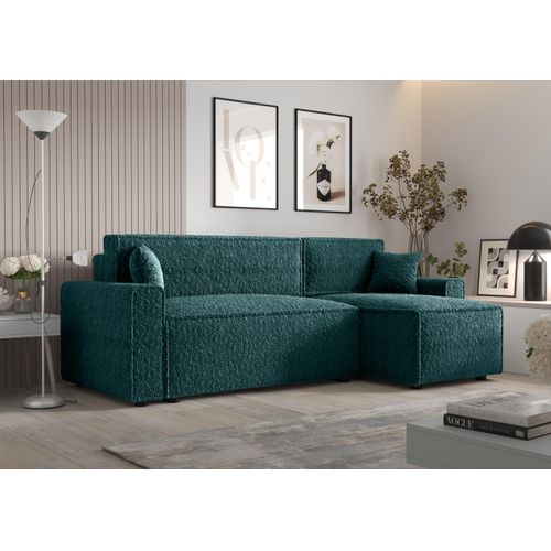Ecksofa Alvito BIS, Farbe: Wassergrün. Material: Bouclé. A: B: 252 cm,H: 85 cm,Länge: 140 cm, Eckcouch, Schlafcouch, Sofa bed, Schlafsofa