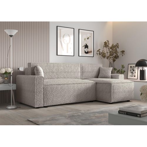 Ecksofa Alvito BIS, Farbe: Elfenbein. Material: Bouclé. A: B: 252 cm,H: 85 cm,Länge: 140 cm, Eckcouch, Schlafcouch, Sofa bed, Schlafsofa