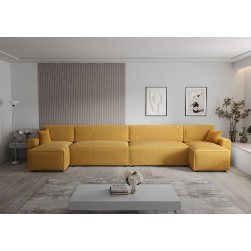 Ecksofa Alvito 2xU BIS, Farbe: Honiggelb, Material: Kord, B: 424 cm, H: 85 cm