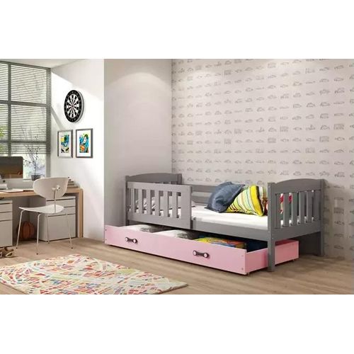 Kinderbett mit Stauraum mit Matratze 80x190 BRIGID – Graphit / Rosa