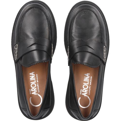 Donna Carolina Slipper & Mokassin MARY NERO, Glattleder, Schwarz, Damen