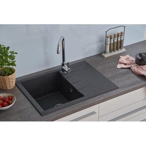 Küchenspüle Einbauspüle Spüle Granit Mineralite 62 x 50 Schwarz Respekta Houston