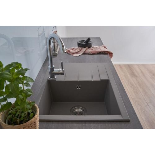 Küchenspüle Einbauspüle Spüle Granit Mineralite 62 x 50 Grau Respekta Houston