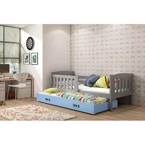 Kinderbett mit Zustellbett ohne Matratzen 80x190 BRIGID – Graphit / Blau