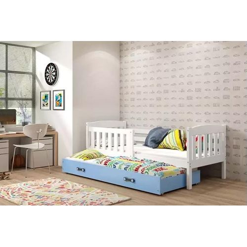 Kinderbett mit Zustellbett ohne Matratzen 80x190 BRIGID – Weiß / Blau